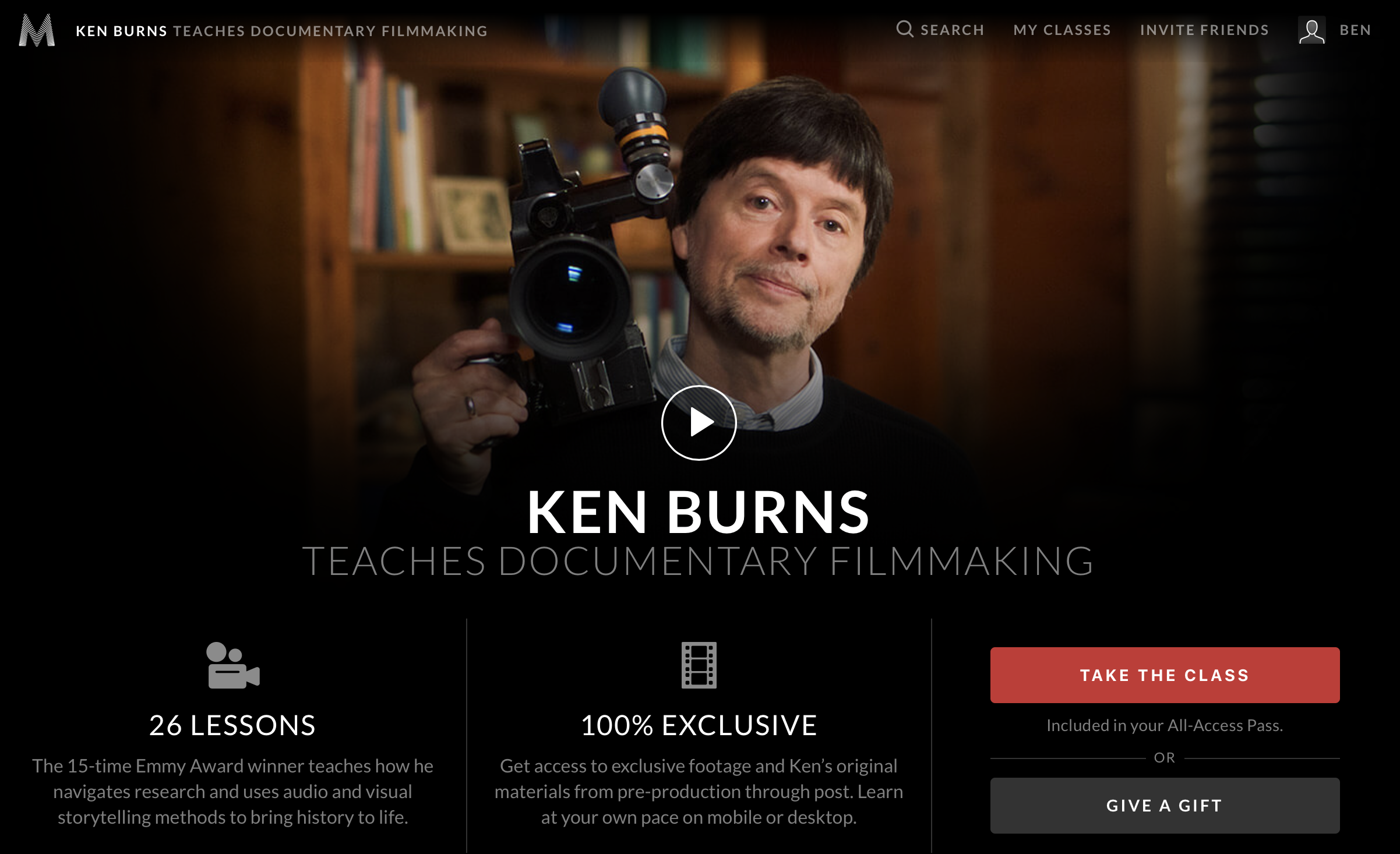 ken burns teaches documentary filmmaking masterclass review