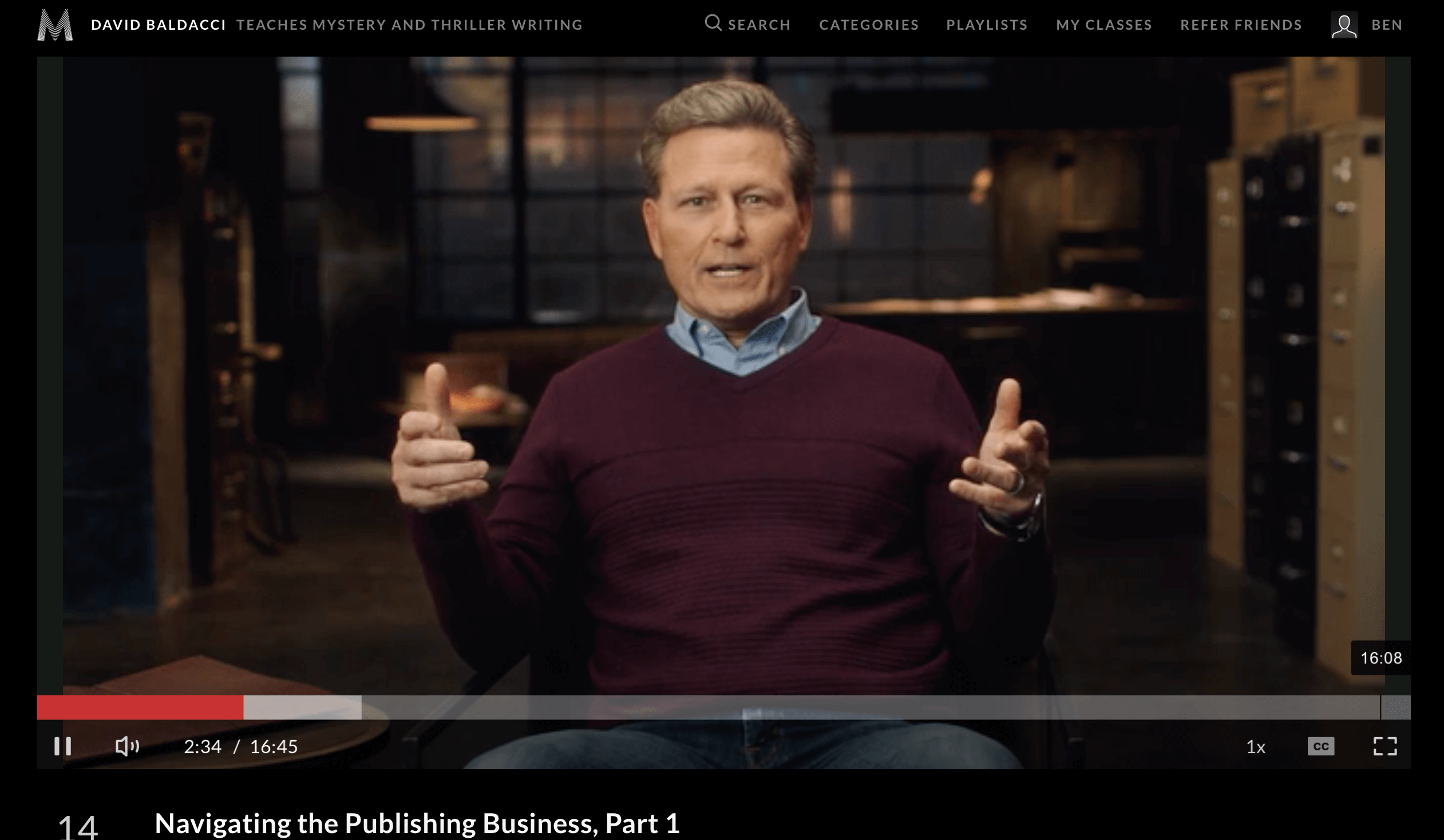 david baldacci teaches thriller and mytery writing masterclass review